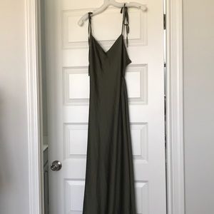 Satin Olive Green Midi Dress